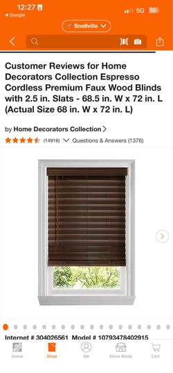 Customer Reviews for Home Decorators Collection Espresso Cordless Premium Faux Wood Blinds with 2.5 in. Slats - 68.5 in. W x 72 in. L (Actual Size 68 