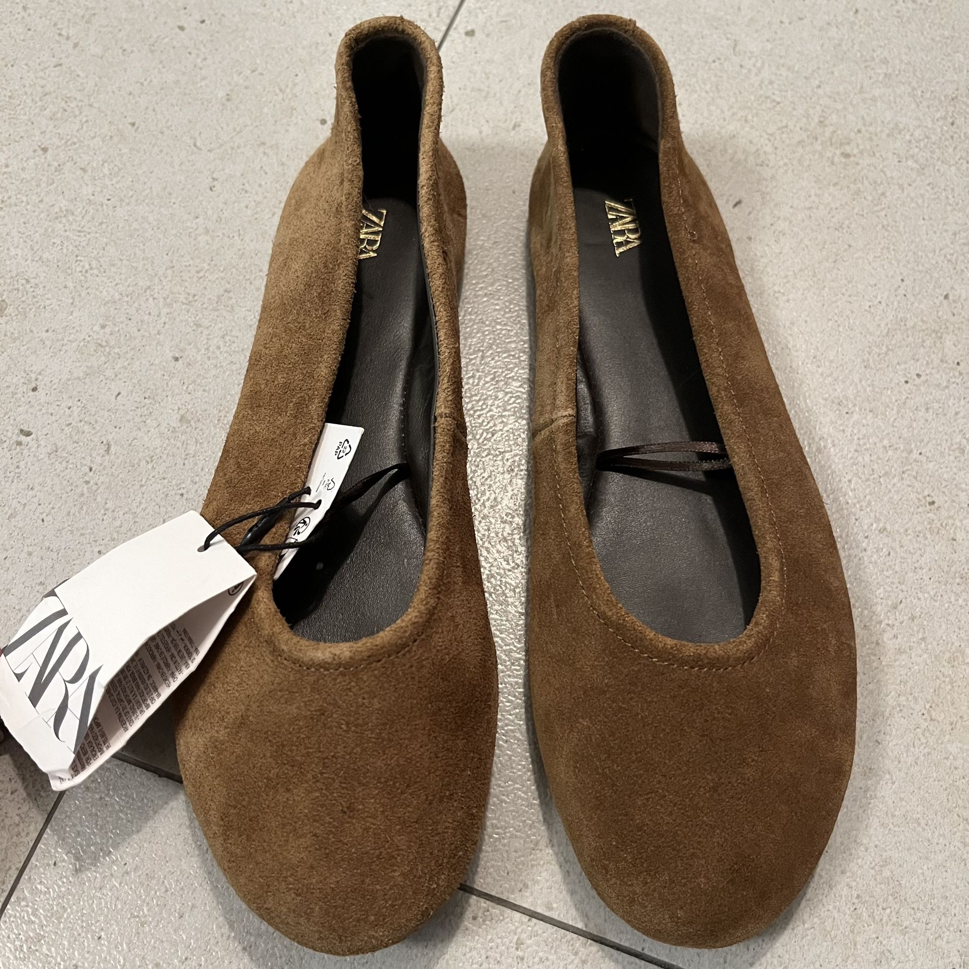 Zara Women’s Brown Suede Ballet Flat Shoes Sz. 6.5