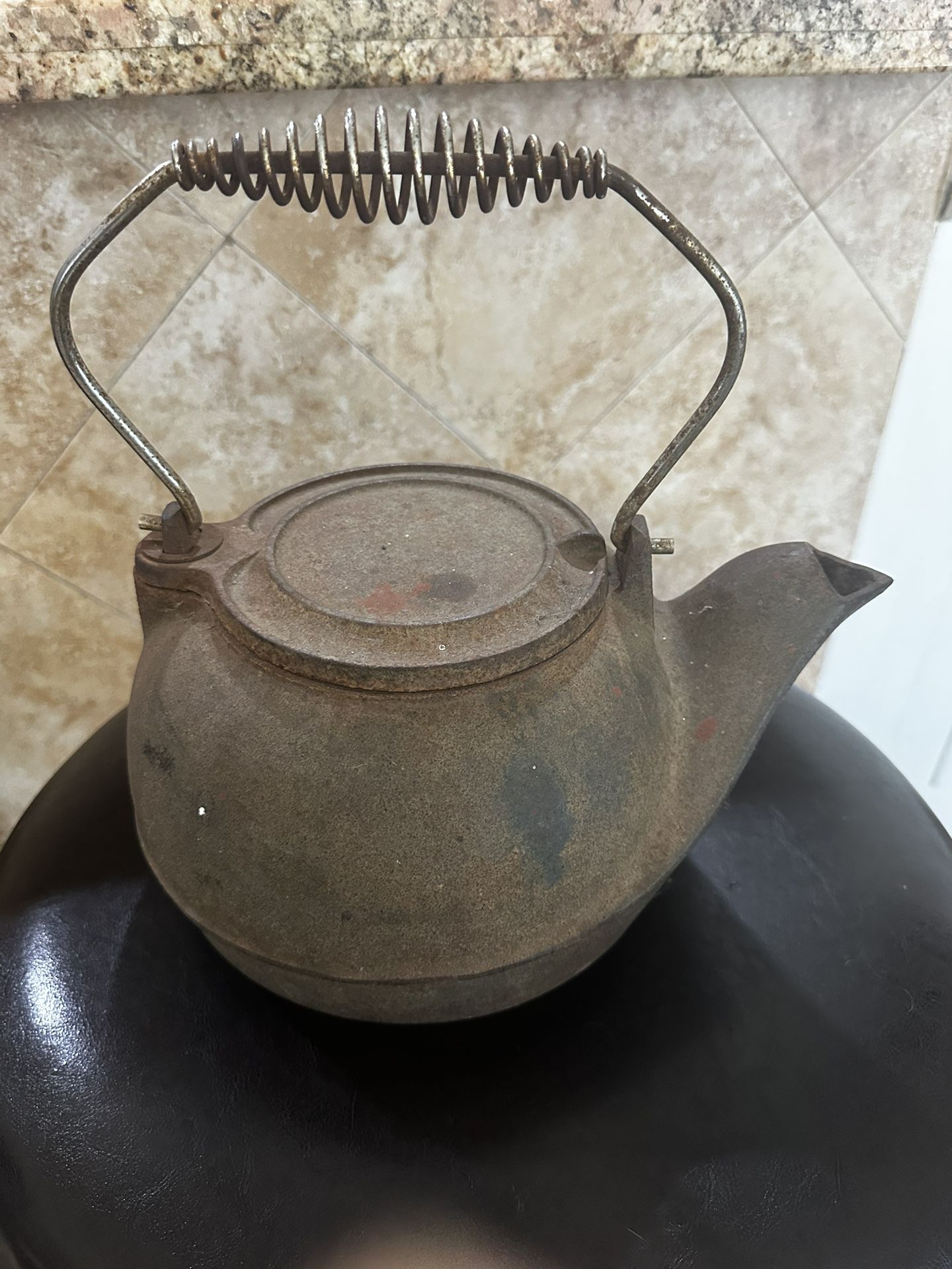 Vintage Heavy Cast Iron Tea Kettle 