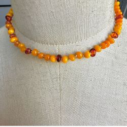 Vintage  Natural Baltic Amber  beaded choker necklace Sterling Clasp