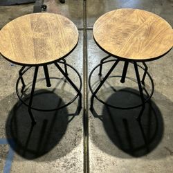 Industrial Adjustable Bar Stools – Wood Top – Set of 2