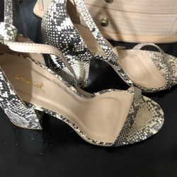 Snake Skin Print Block Heels