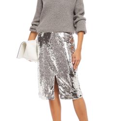 Ganni silver sequin mid waist mid split pencil skirt 36 US 4 