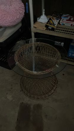 Wicker Side Table with Glass Top