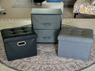 3Pcs - 2 Collapsible Storage Ottomans and 2-Drawer Chest
