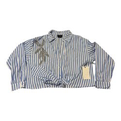Milk & Honey Blue and White Striped Blouse with Embellishment - Size L