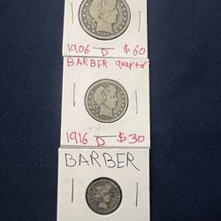 Barber Half , quarter and dime 90%  silver (3pieces )