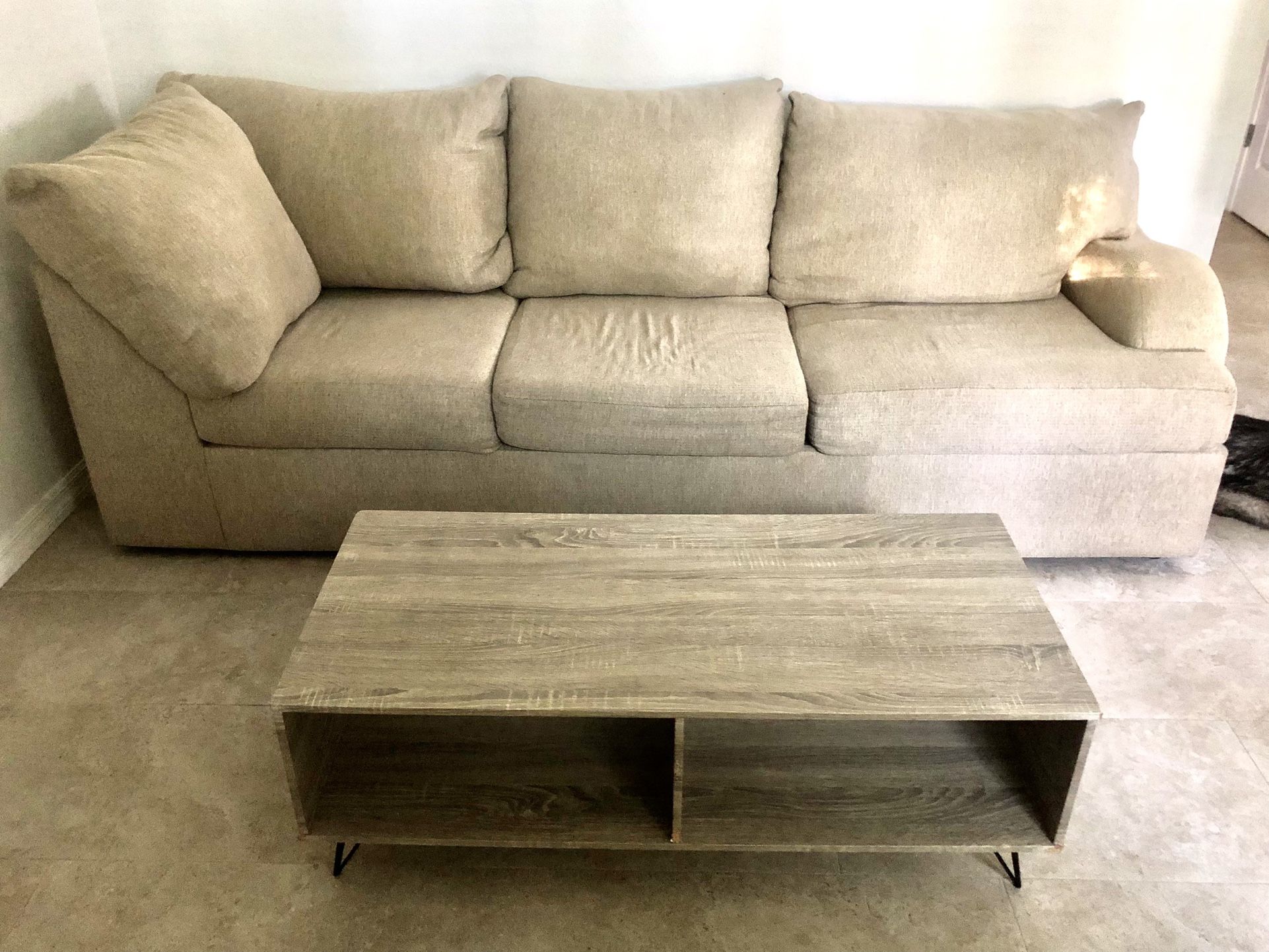 8 foot Tan Couch / Coffee Table