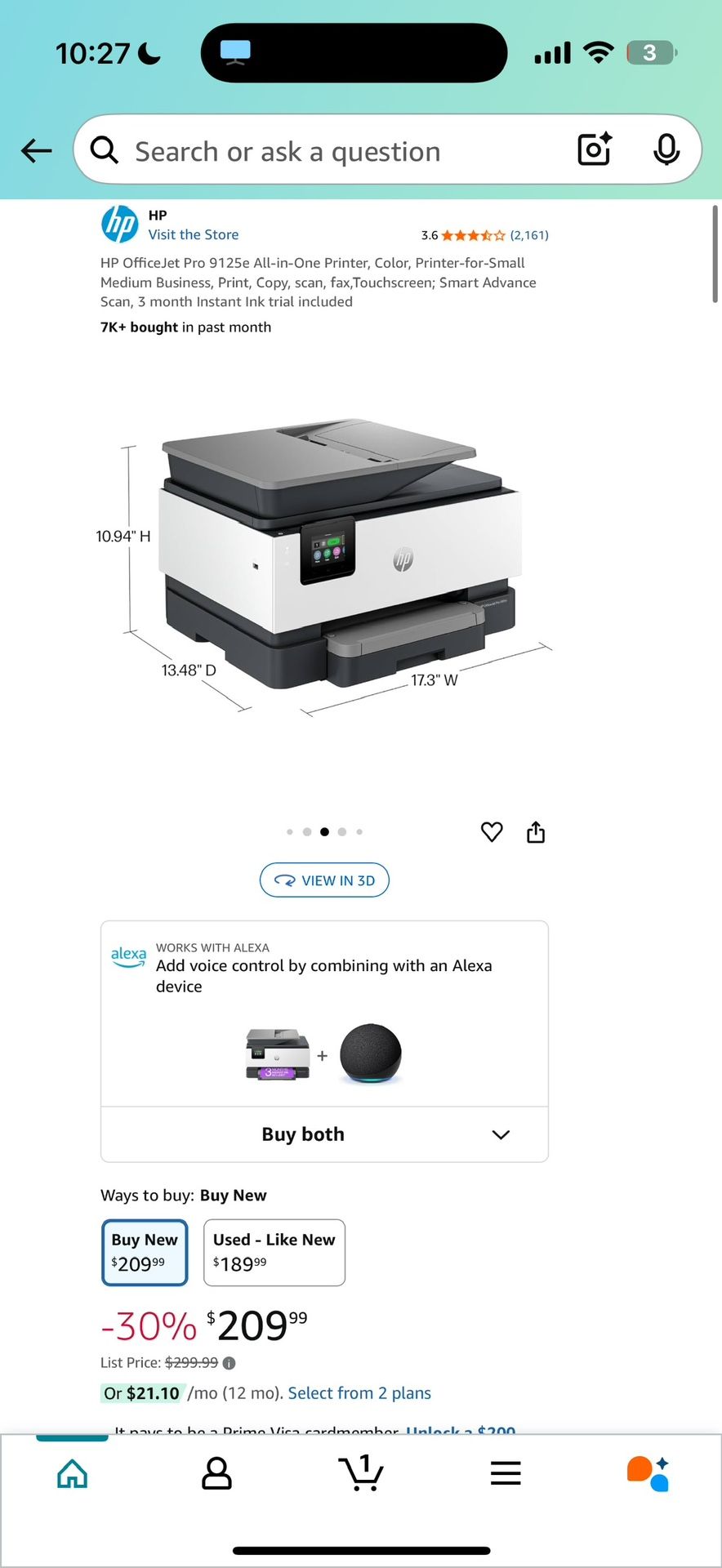 HP OfficeJet Pro 9125e All-in-One Printer, Color, Printer-for-Small Medium Business, Print, Copy, scan, fax, Touchscreen; Smart Advance Scan $95