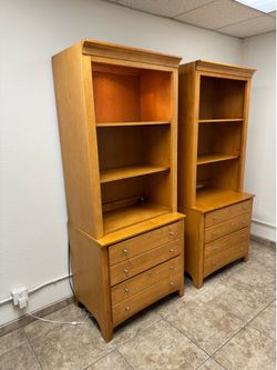 2 AUTHENTIC Stanley Furniture Solid Wood Bookcase Hutches + Drawers Made in USA
