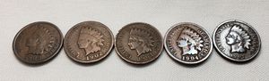 Photo Lot Of 5 Vintage Indian Head Penny 1 Cent US Coins☆☆1900♤1902♤1903♤1904♤1907.☆☆