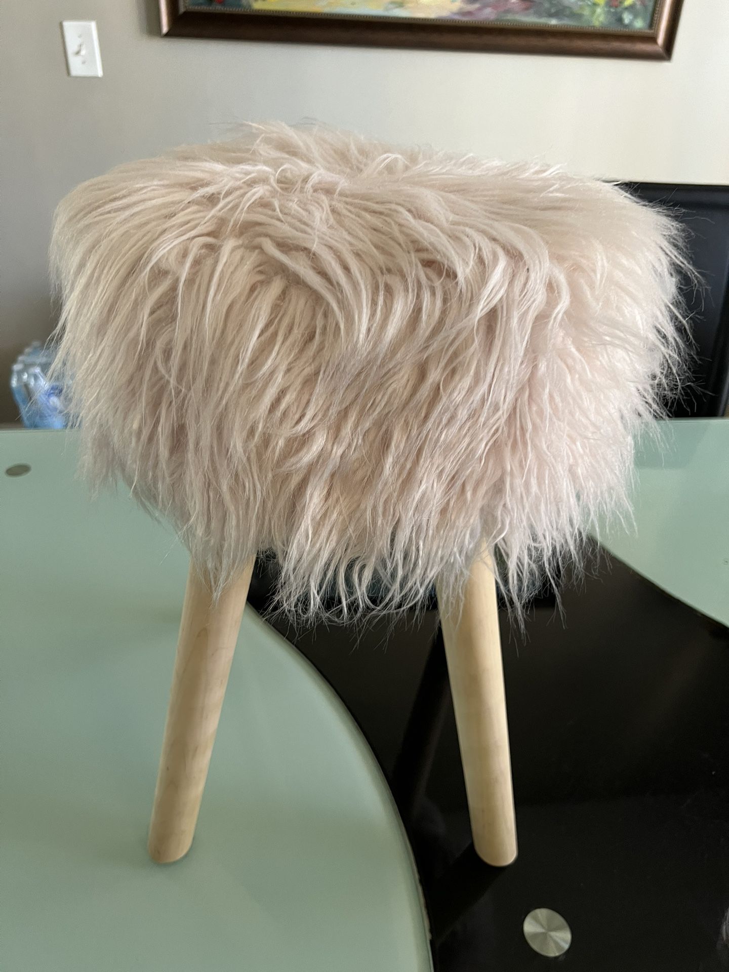Pink Faux Fur Stool