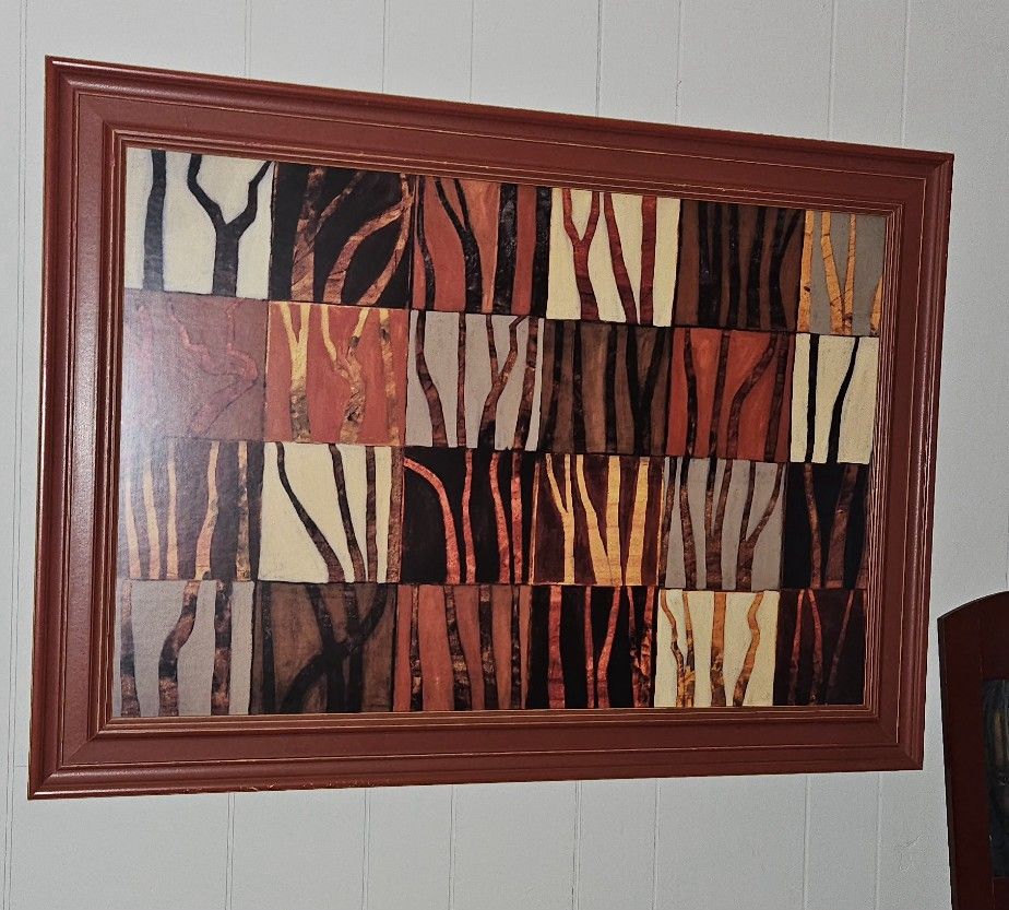 Dark Trees by Gail ALTSCHULER - PATCH RED BROWN BRANCHES ART CANVAS in Red Wood frame 30×42 inch