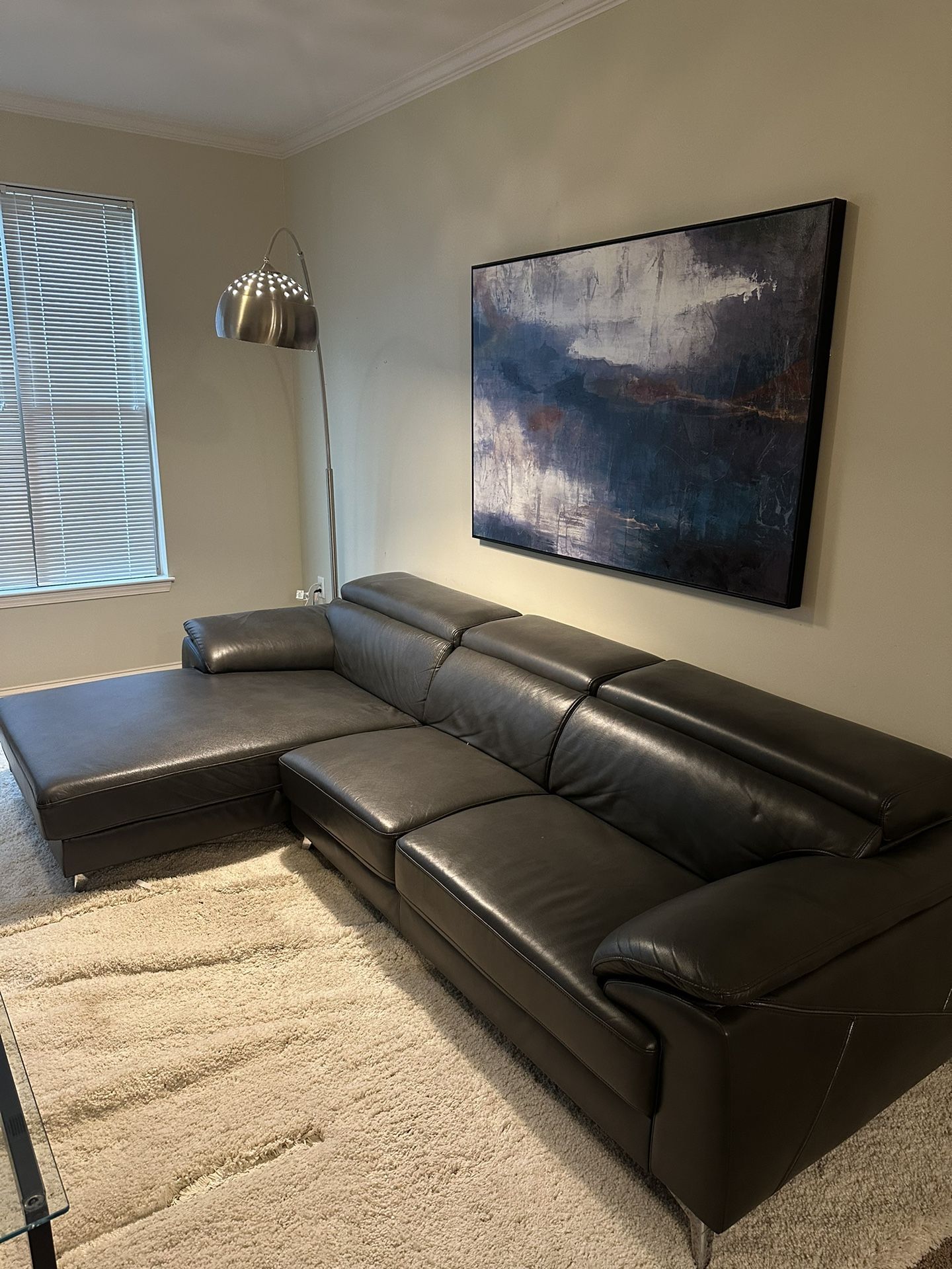 Large Grey Leather Couch/Sofa