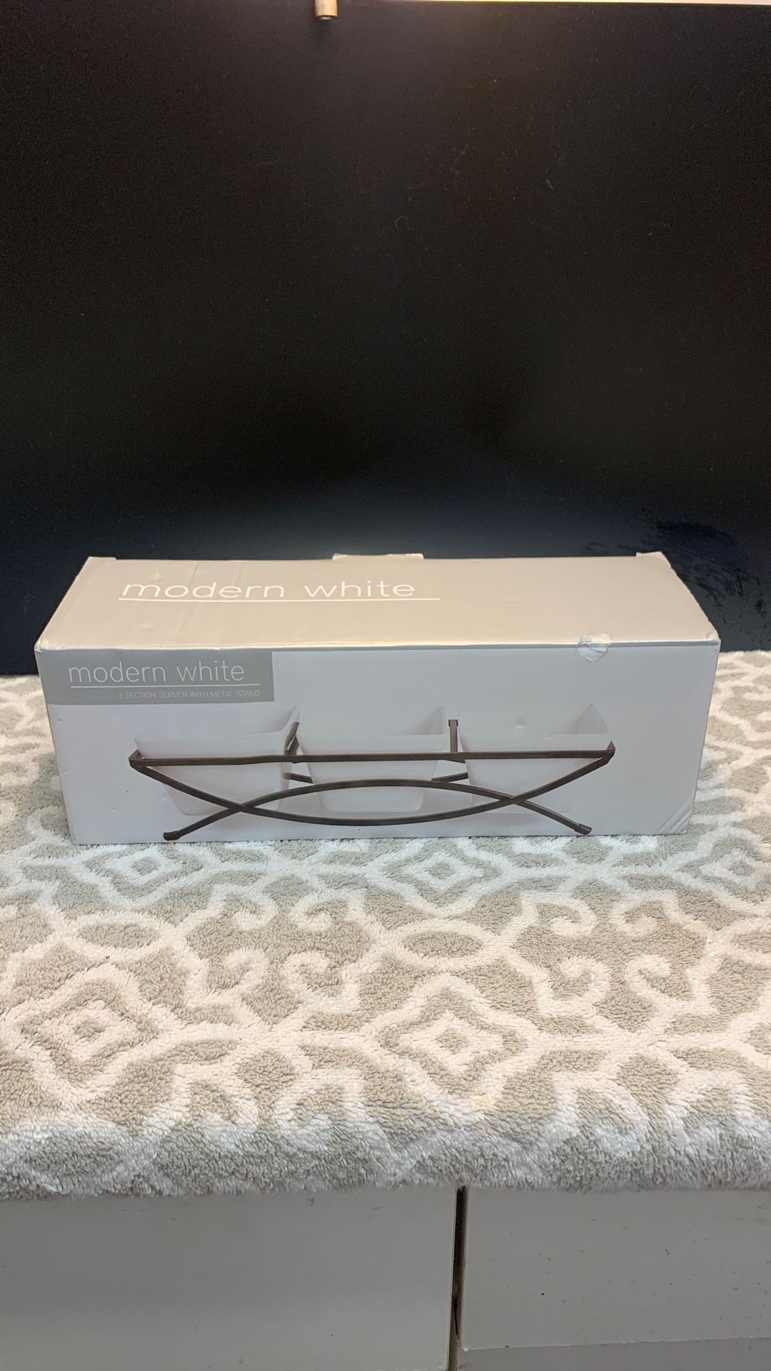 Modern White 3 Section Server With Metal Stand Still In The Box