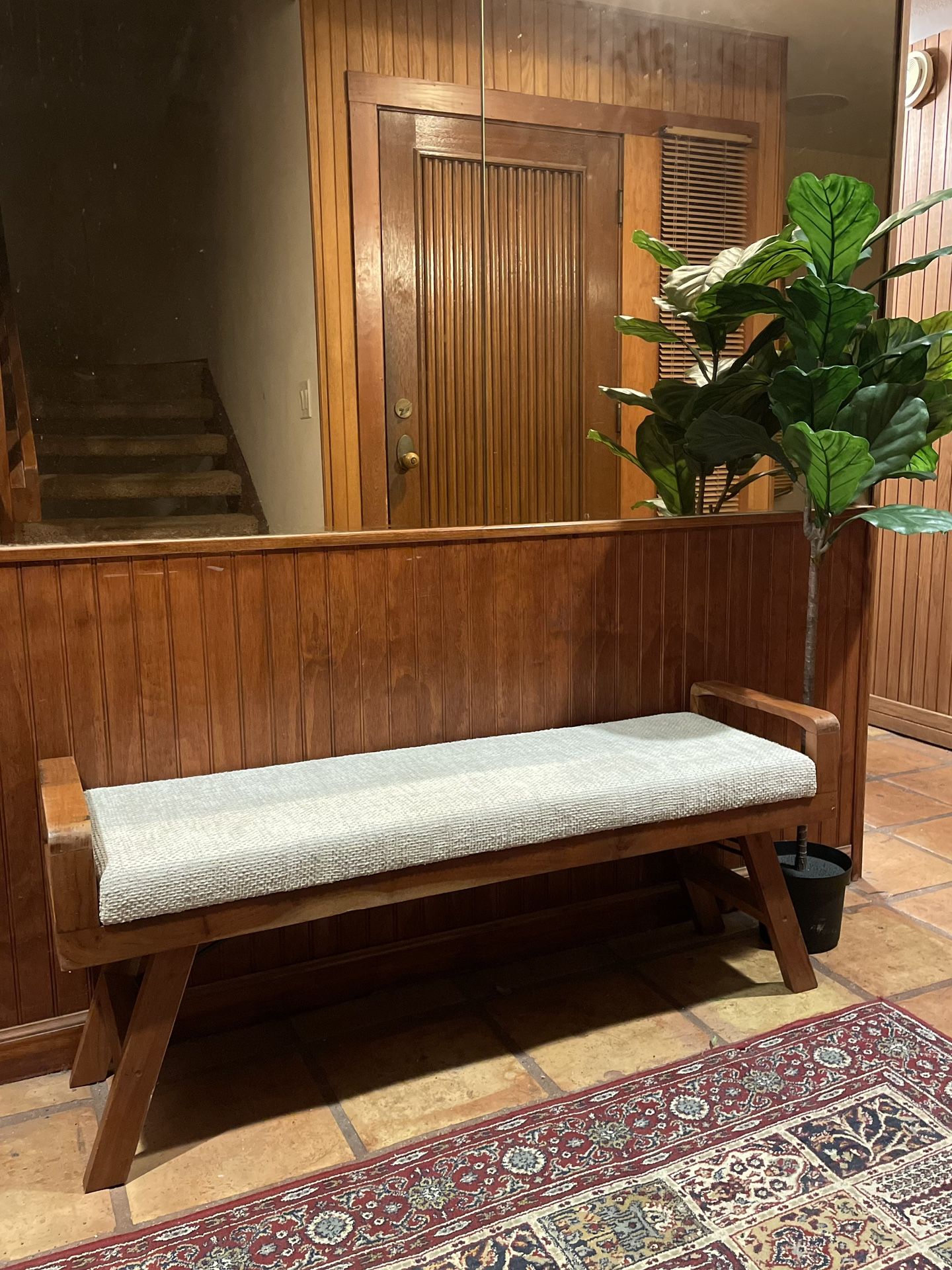 Indian Kilim Bench / Creamy Beige / Entryway Bench