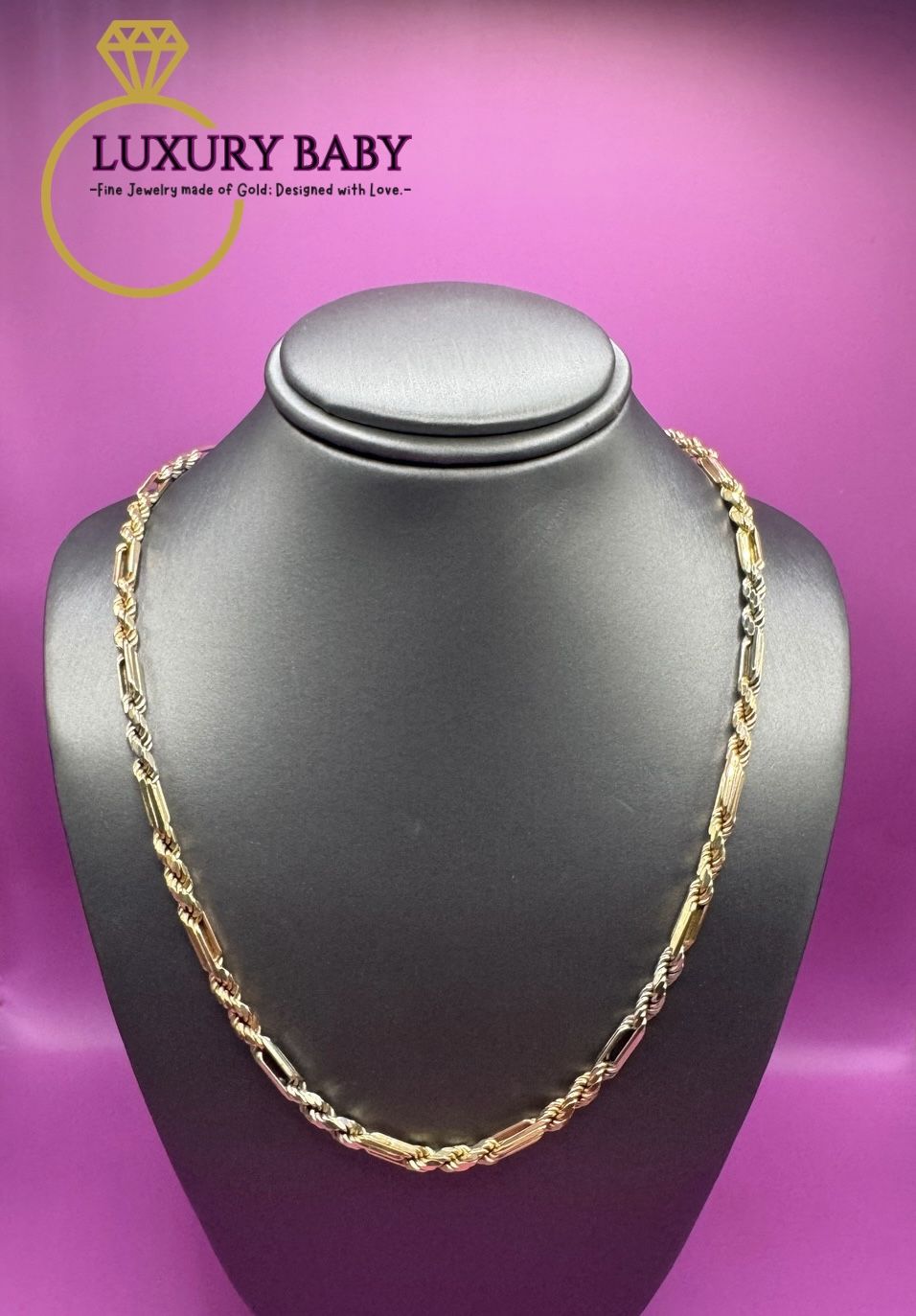 14k Solid Gold Stamped Fígaro Rope Chain 28”