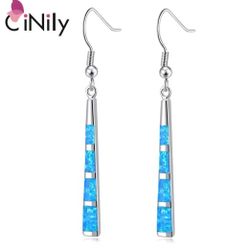 Blue Fire Opal Silver Plated Long Dangle Drop Earrings 