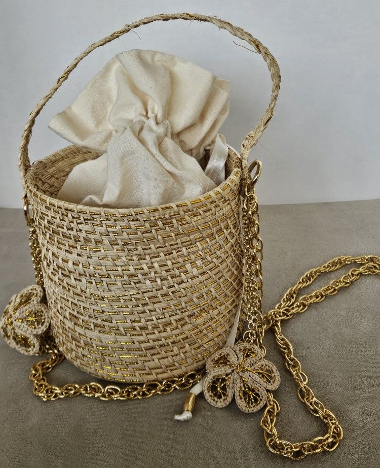 Woven Drawstring Straw Bucket Beach Cute Crossbody Bag