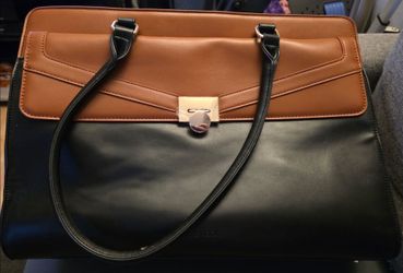 Two-Tone Black and Tan Leather Handbag