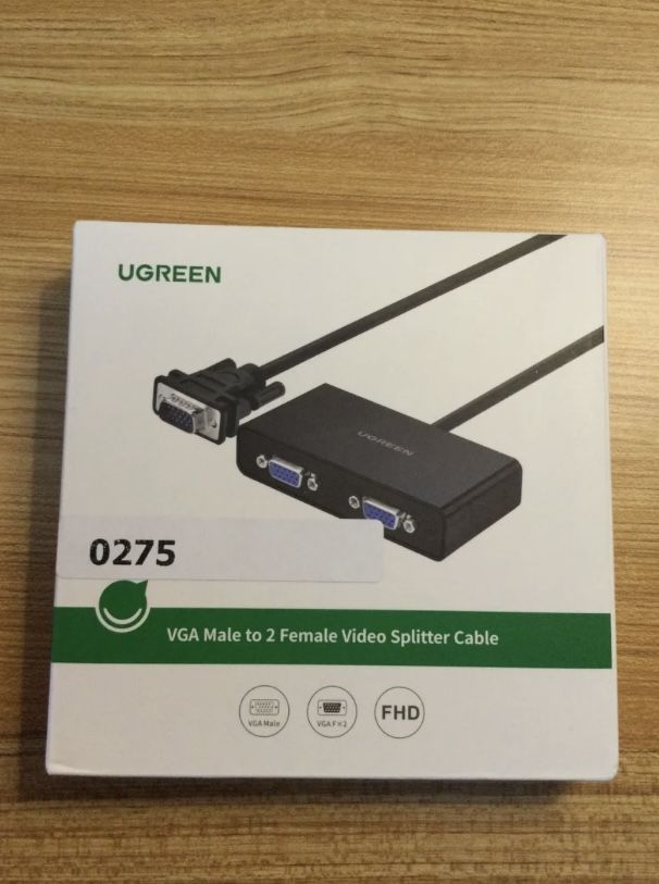 Ugreen VGA Male to 2 Female Video Splitter Cable 3Ft Black (Seal)