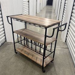 Industrial Bar Cart with Wine Rack and Glass Holder, Mobile Wine/ Liquor Carts in New Condition