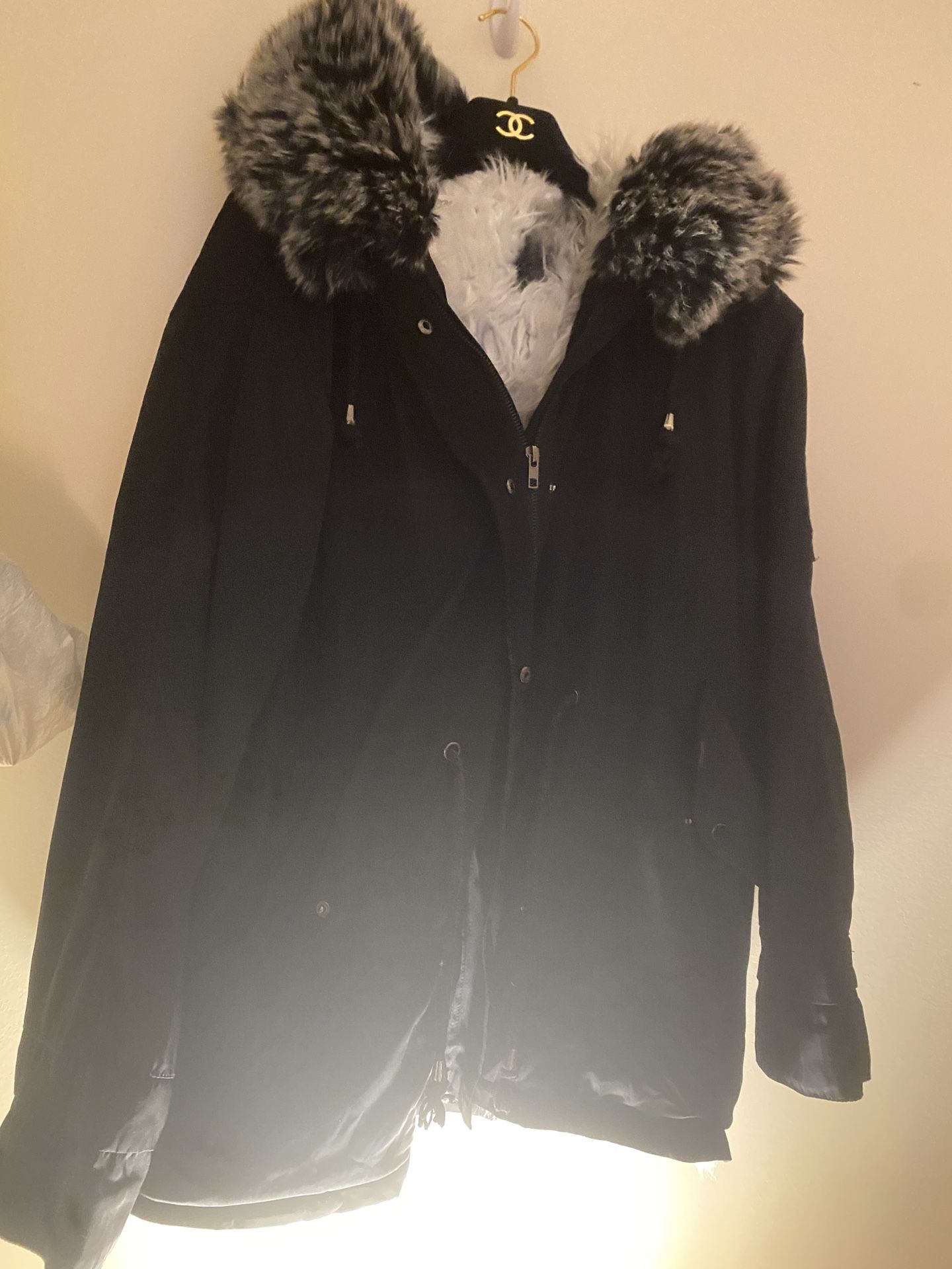 Collect brand Black Parka Faux Fur Trim Size: S Pre-own