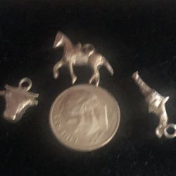 3 Vintage Sterling Silver Horse/Pistol/Bull Bracelet Charms-I Don’t Clean Silver