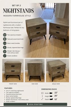 Farmhouse style nightstands set of 2