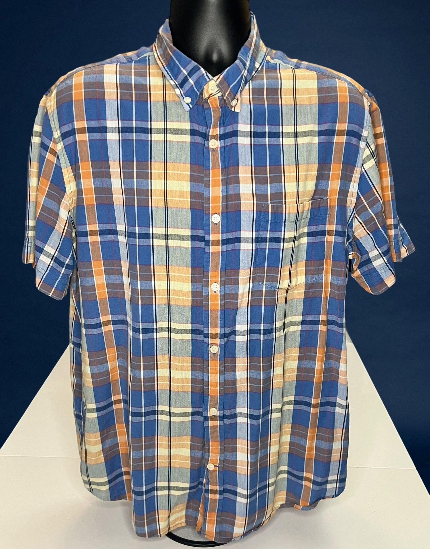 St. John’s Bay Men’s Large Plaid Cotton Shirt Classic Fit Short Sleeve Summer