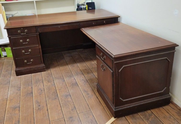 Desk, L-shape, 2-pieces, solid wood and very heavy.