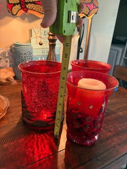 Red Glass Candle Holders Set of 3