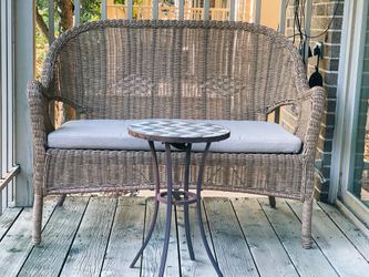 Wicker Patio Loveseat & Side Table