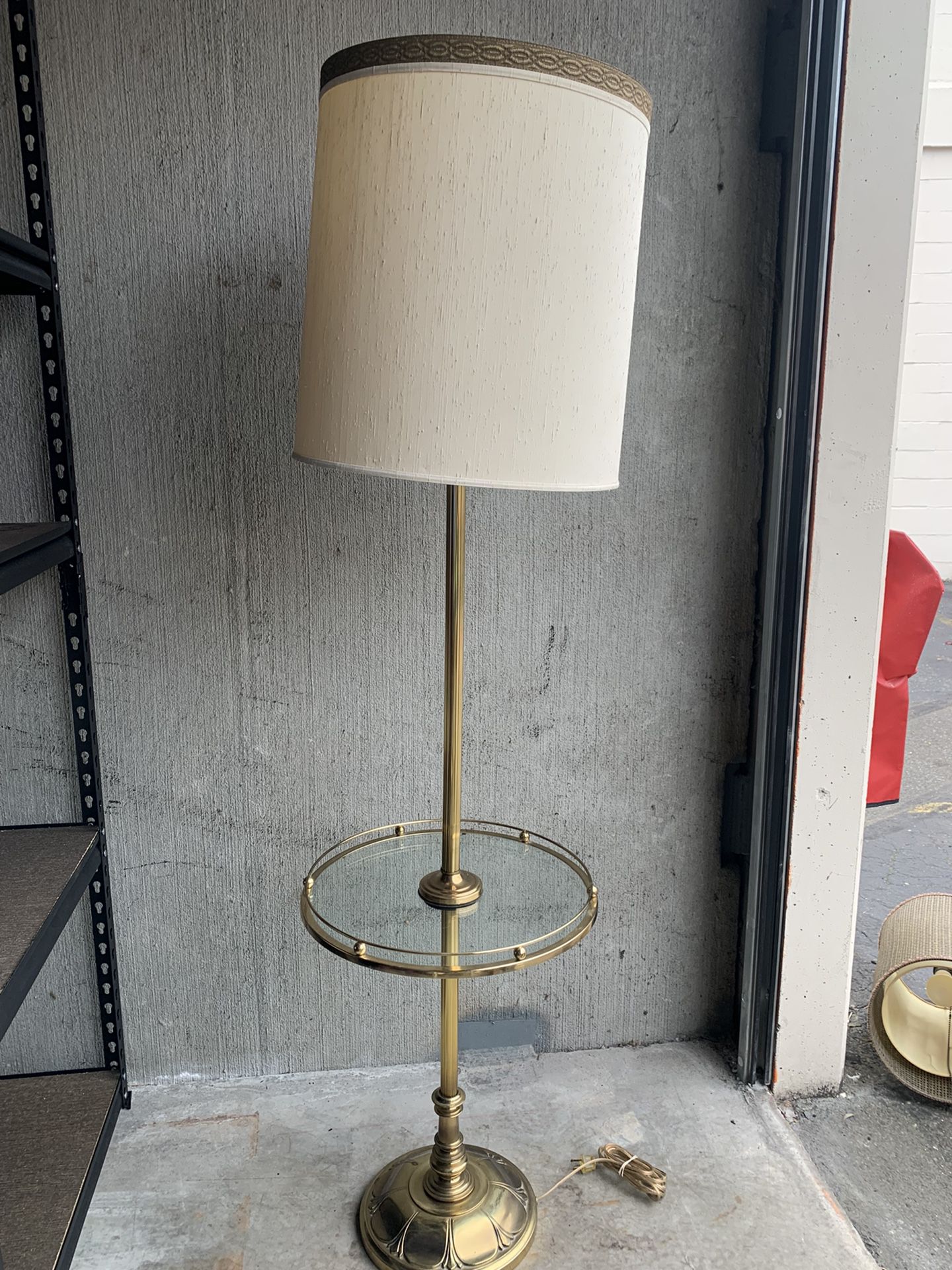 Vintage Mid Century Modern Glass And Brass Floor Lamp With Floating Table!