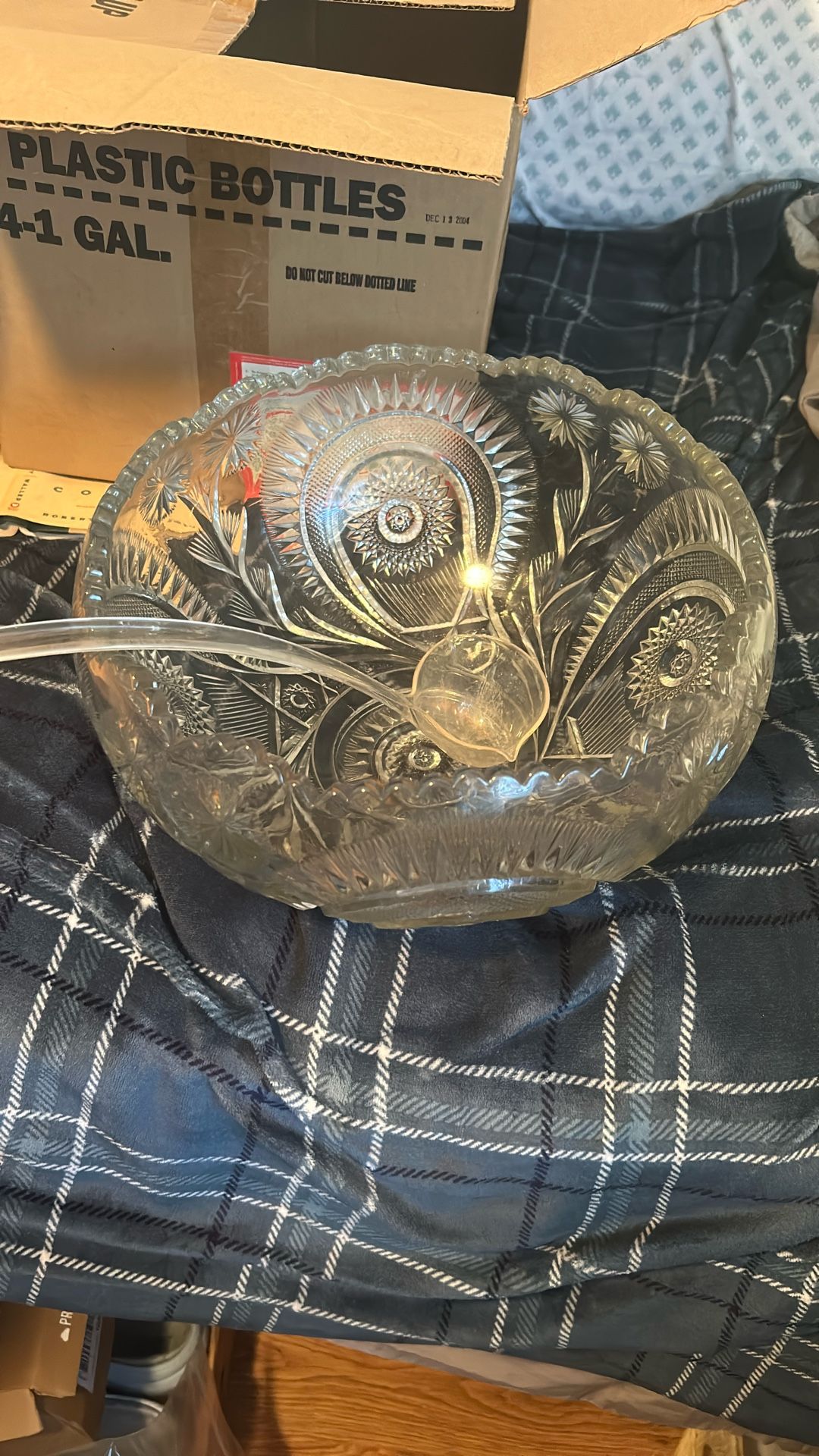 Vintage Glass Punch Bowl & 12 Glass Teacups