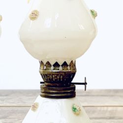 Vintage 1950’s Oil Lamp White with Rosebuds 