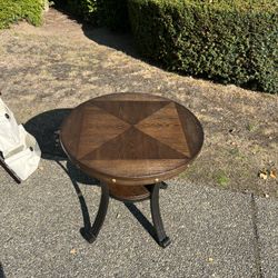 2 Tier Round End Table, Patterned And Dark Brown