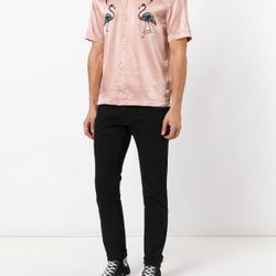 Diesel flamingo patches pink Miami dreaming short sleeve bowling shirt L