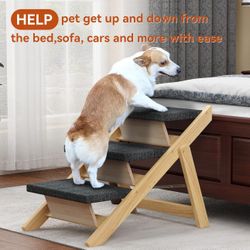 Wood Foldable Dog Step Ramp Non Slip Pad to Bed Sofa Couch Car Up to 110 lb  New Condition