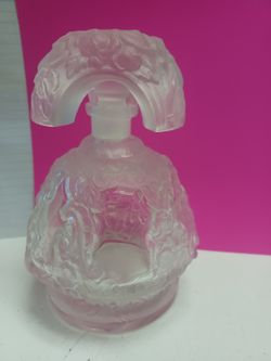 Genuine Vintage Czech Perfume Bottle With Unique Shaped Stopper And Frosted Roses