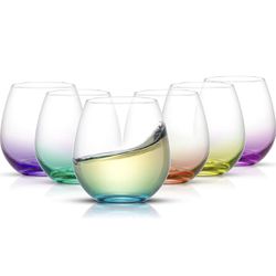 HUE Stemless Wine Glass Set. Large 15 oz Stemless Wine Glasses Set of 6.  Short Wine Tumblers for White Wine Glasses, Red Wine Glasses, Water Glasses,  for Sale in Ontario, CA - OfferUp