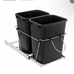 Cabinet Sliding Waste Bin for Kitchen Duo Pull-Out Recycle Cans Easy Access no show trash container