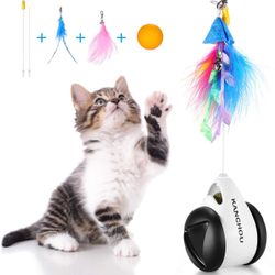 Cat Toys Interactive for Indoor Cats Balance Cat Toy Chaser with Catnip and 4 Replacement Feather Teaser - Funny Roller Kitten Toys Chasing for Cat Ex