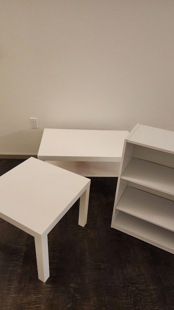 IKEA Tables + Small Shelf Bookcase
