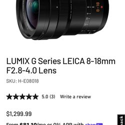 Panasonic Leica DG Vario-Elmarit 8- 18mm f/2.8-4 ASPHALT. Lens