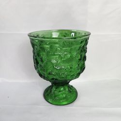 Vintage E. O. Brody Emerald Green Crinkle Glass Vase pedestal 