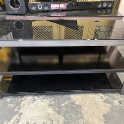 55” TV Stand Glass Black Metal Finish 