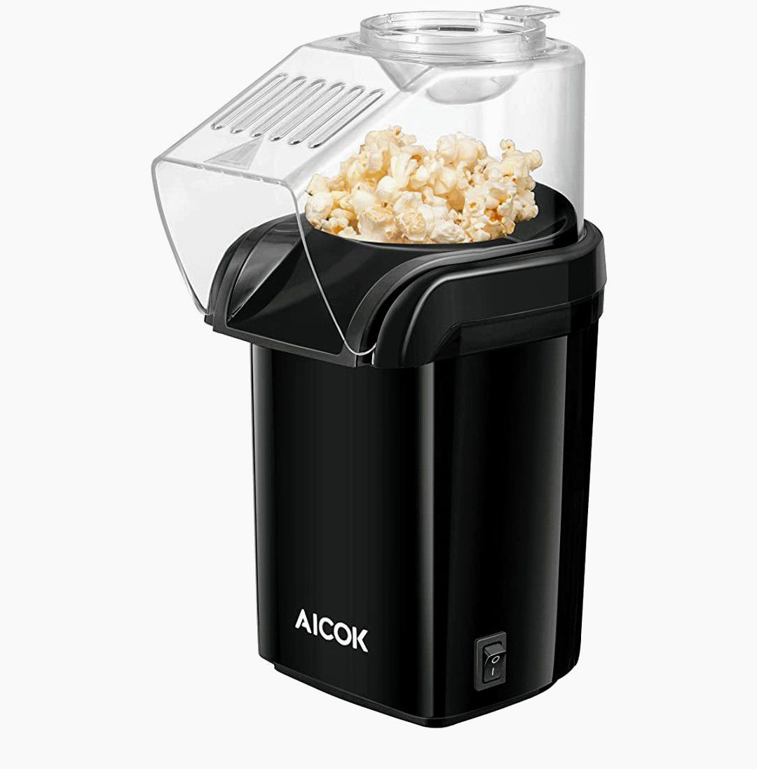 Aicok Hot Air Popcorn Popper, 1200W Fast Popcorn Maker with Butter Warming/Measuring Cup, Removable Lid
