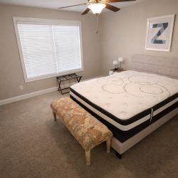 Queen Bed, Mattress, Bench, 2 Nightstands And Luggage Rack