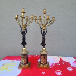 20th Century Pair of French Empire Gilt Bronze and Ormalu Style Candelabras